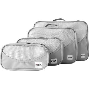 Kira Packing Cubes - Koffertassen - koffer organizer - Reistassen set - voor Handbagage, Backpacks & Koffers - 4 Stuks - Grijs