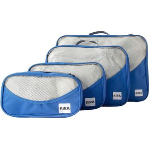 Kira Packing Cubes - Koffertassen - Koffer Organizer - Reistassen set - voor Handbagage, Backpacks & Tassen- 4 Stuks - Blauw