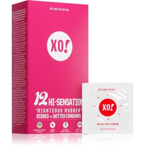 FLO Hi-Sensation Condooms Geribbeld en Gestipt, Natuurlijk Rubber Latex, 12 stuks, 18 g