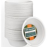 100 Biologisch Afbreekbare Suikerriet Kommetjes (350ml) - Kartonnen Soepkommen, Papieren Schaaltjes - Sterk en Waterdicht