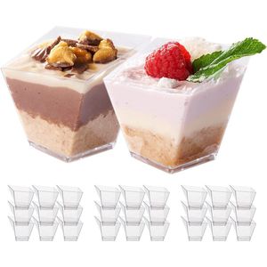 MATANA 100 Mini Plastic Dessertbekers, Transparante Dessert Kopjes, Kleine Dessertkommen voor Verjaardagen, Bruiloften en Feesten, 70ml - Stevig en Herbruikbaar