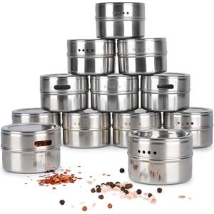 12 Roestvrijstalen Magnetische Kruidenpotjes - 100 ml