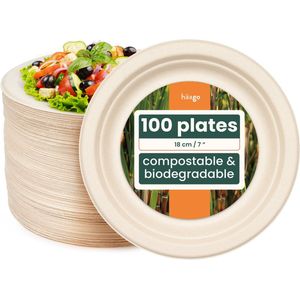 100 Bagasse Dessertbordjes (18cm) - Kleine Kartonnen Borden - Stevig en Lekvrij - Biologisch Afbreekbaar, Milieuvriendelijk en Thuis Composteerbaar