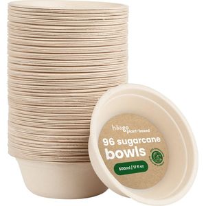 96 Suikerriet Bagasse Kommetjes (500ml) - Soepkommen, Schaaltjes - Milieuvriendelijk, Biologisch Afbreekbaar & Composteerbaar