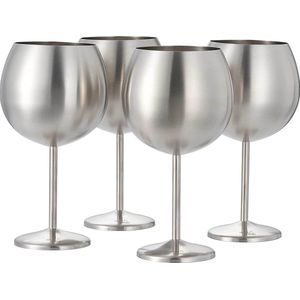 Oak & Steel - 4 Roestvrijstalen Ballon Gin Tonic Cocktailglazen - Zilver - Stevig en Onbreekbaar