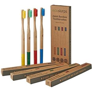 EcoSlurps Tandenborstels voor volwassenen, bamboe, meerkleurig, 4 stuks