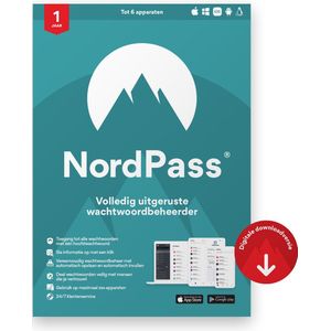 NordPass Premium - Password Manager - 6 Apparaten - 1 Jaar