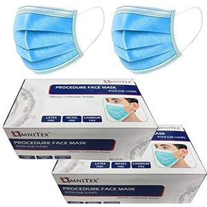 100 x Omnitex Type IIR wegwerp medische mondkapjes | EN14683:2019 | 98% filtratie, vloeistofbestendig chirurgisch mondmaskers 2R - 3 laags masker