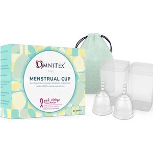 2 stuks Omnitex menstruatiecups maat S + L | 100% pure siliconen van medische kwaliteit | Veilig milieuvriendelijk alternatief voor tampons en maandverband | Niet-giftig ISO10993 getest | BPA- en latexvrij
