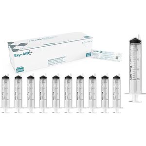 50st. - 20 ml Ezy-Aid wegwerp steriele lege spuit | Zeer nauwkeurig | Luer Slip Tip, medische spuiten voor eenmalig gebruik zonder naalden, niet-pyrogeen, latexvrij voor het doseren van vloeistof, geen naald
