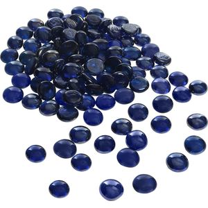 Belle Vous Blauw Glazen Kiezelsteentjes – 2,25 kg Platte Kraal Edelsteentjes 18 mm– Decoratieve Stenen voor Huwelijk/Feest Tafel Bedekking, Kopstuk Vazenvuller Steentjes en Aquarium Decoratie