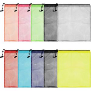 Belle Vous Veelkleurige Nylon Gaas Waszakken met Trekkoord (10 Stuks) - 35,5 x 40 cm - Zak met Koord voor Opslag, Reizen, Wassen, Sportuitrusting, Strand, Speelgoed, Golf en Zwemmen