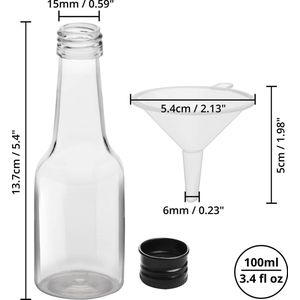 Belle Vous Mini Likeur Flesjes (24pak) - Plastic 100 ml Lege Drank Flesjes met Zwarte Schroefdop en Vloeistof Trechter Voor Makkelijk Schenken en Vullen - Miniatuur Flesjes Voor Huwelijk en Feesten.