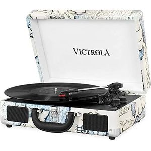 Victrola Journey Draagbare Record Player Bluetooth 5.0 platenspeler met 3 snelheden, geïntegreerde stereoluidsprekers, 3,5 mm AUX-aansluiting, kaartdruk (VSC-550BT)