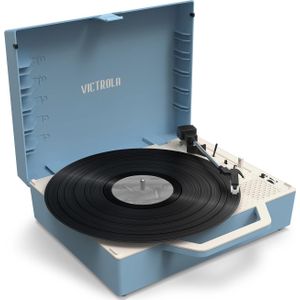 Victrola Re-Spin VSC-725SB-LBL-INT Platenspeler van duurzame koffer met overdracht van vinyl naar luidsprekers via bluetooth, gemaakt van 25% gerecycled kunststof, blauw