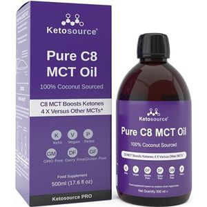 Ketosource Pure C8 MCT-olie | Verhoogt ketonen 4x vergeleken met andere MCT's | Hoogste 99%+ zuiverheid | 100% kokosnoot | Ondersteunt Keto en vasten | Veganistisch veilig en glutenvrij | 500 ml