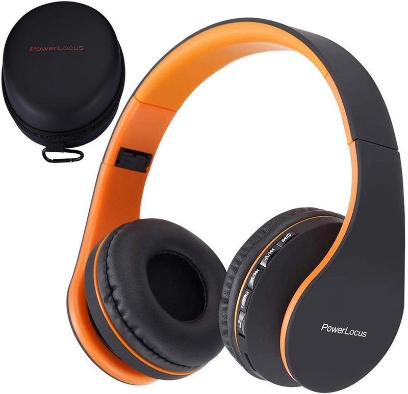 PowerLocus P1 Bluetooth Koptelefoon – Draadloos – Over Ear – Met Microfoon – Inklapbaar - incl. Hoes – Oranje