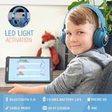 PowerLocus Buddy Draadloze On-Ear Koptelefoon voor Kinderen, LED lampjes, 85db Limiet, met Microfoon, Micro SD poort - Blauw