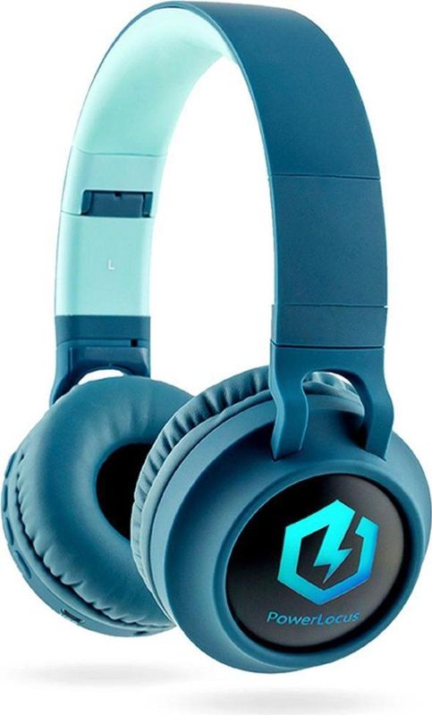 PowerLocus Buddy Draadloze On-Ear Koptelefoon voor Kinderen, LED lampjes, 85db Limiet, met Microfoon, Micro SD poort - Blauw