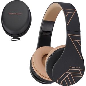 PowerLocus P1 Bluetooth Koptelefoon – Draadloos – Over Ear – Met Microfoon – Inklapbaar - incl. Hoes – Zwart/Bruin