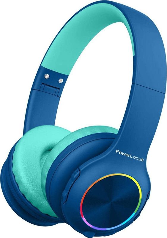 PowerLocus PLED Draadloze Koptelefoon Over-Ear voor Kinderen - LED lampjes - met Microfoon - Micro SD poort - Blauw