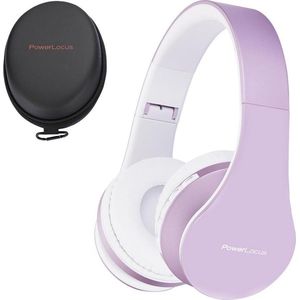 PowerLocus P1 Bluetooth Koptelefoon – Draadloos – Over Ear – Met Microfoon – Inklapbaar - incl. Hoes – Wit/Paars