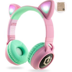 PowerLocus Buddy Draadloze On-Ear Koptelefoon voor Kinderen - Roze/Teal