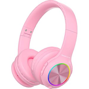 PowerLocus PLED Draadloze Koptelefoon Over-Ear voor Kinderen - LED lampjes - met Microfoon - Micro SD poort - Roze
