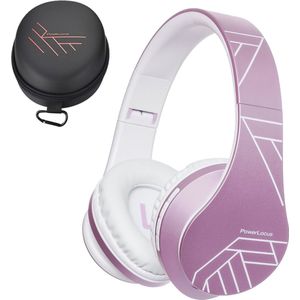 PowerLocus P2 Draadloze Over Ear Koptelefoon - Bluetooth 5.0 - Deep Bass - 20 Uur Speeltijd - Opbergtas - [Upgrade Wit/Paars]