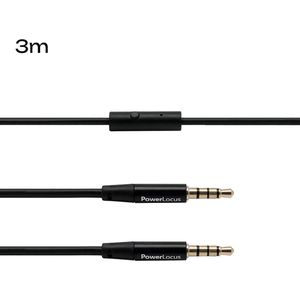 PowerLocus Audio Kabel 3.5mm Jack, Aux Kabel met Microfoon voor Koptelefoons - 3 Meters - Zwart