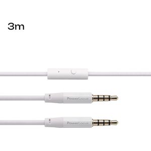 PowerLocus Audio Kabel 3.5mm Jack, Aux Kabel met Microfoon voor Koptelefoons - 3 Meters - Wit