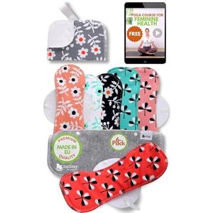 Herbruikbare Maandverbanden, 6 stuks Kaoten Wasbare stoffen pads met vleugels (grootte L & XL),doek Dameshygiëne Inlegkruisje GEMAAKT IN DE EU; Ecologisch en Gezond Periode Servetten voor menstruatie, overvloedige stromen, postpartum; EXTRA Natte Zak