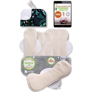 Herbruikbare maandverband van biologisch katoen voor zware doorstroming en incontinentie (L+XL+tas, 6-pack); wasbare maandverband op hoge temperatuur voor vrouwen, gemaakt in de EU; niet-irriterende