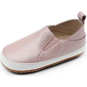 Dotty Fish Lederen baby casual schoenen. Baby jongens meisjes slip-on rubberen zool trainers. Eerste wandelaars. Antislip peuter schoenen (3-7 UK Child), Roze parelmoer, 5 UK Child