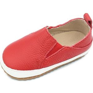 Dotty Fish Leren schoenen met blote voeten. Flexibele antislip rubberen zool trainers. First Walkers. Slip-On Peuter Schoenen (3-7 UK Child), Rood, 3 UK Child