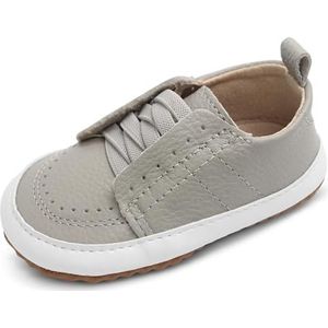 Dotty Fish Lederen baby casual schoenen. Baby jongens meisjes slip-on rubberen zool trainers. Eerste wandelaars. Antislip peuter schoenen (3-7 UK Child), Lichtgrijs, 4 UK Child