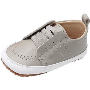 Dotty Fish Leren baby casual schoenen. Baby Jongens Meisjes instapper rubberen zool sneakers. eerste wandelaars. antislip peuter schoenen (3-7 UK kind), Lichtgrijs