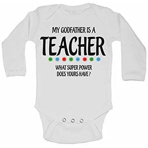 My Godfather is leraar Wat de Super Power jou? Nieuwe personaliseerbare lange mouwen babyvest bodys baby groeit voor jongens, meisjes - wit - 3-6 maanden