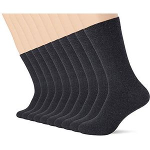 FM London 10 stuks effen herensokken, comfortabele antracietkleurige, marineblauwe en zwarte sokken voor heren, katoenen sokken voor heren, geschikt voor werk- en vrijetijdskleding, grijs (houtskool),