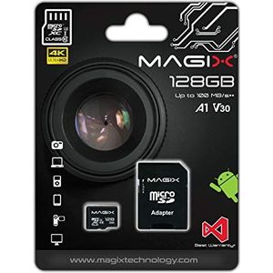 Magix MicroSD-geheugenkaart, 128 GB, klasse 10, V30, U3, leessnelheid tot 95 MB/s, 4K-serie (SD-adapter inbegrepen)