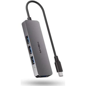 Magix USB C-adapter, USB type C naar 4 poorten, USB 3.0 HUB, aluminium behuizing, gegevensoverdrachtssnelheid van 5 Gbps, compatibel met MacBook, iPad Pro, Surface Book en meer