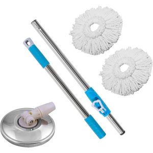 Mop handvat met twee Microfiber Heads Magic 360 graden spinnen complete set voor vloerreiniging Mop Handle Set Blauw