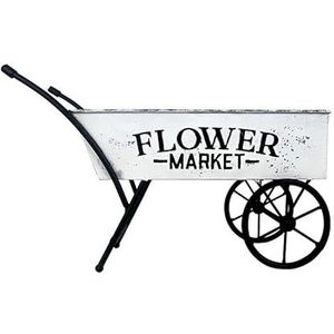 All Chic Kleine unieke handgemaakte ""Flower Market"" oude kruiwagen metalen plantenbak wit