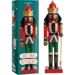 THE TWIDDLERS - Notenkraker Koning 30cm/12"" in Bruin, Rood & Groen - Handgemaakte Traditionele Kerstdecoratie - Houten Figuur met Bewegende Delen