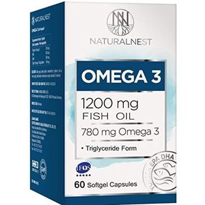 Natural Nest- Omega 1200 mg Fish Oil, Dietary supplement, 30-50 and 60 Softgel Capsules, Supports heart function, Supports healthy joints, Maintains good general and metabolic health.