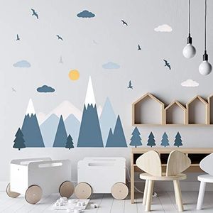 Walplus Stickers Kamerdecoratie - Decoratief Niet Giftig Blijvend Vinyl Raam Muur Kast Deuren Kleurrijk Berglandschap, Blauw, Scandinavische Stijl, Muurstickers Voor Kinderen 25Pcsblauw