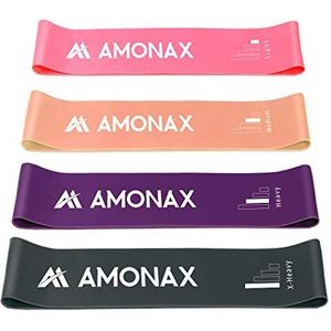 Amonax Set weerstandsbanden voor mannen en vrouwen, oefenbanden voor hometrainer, fitnessbanden voor benen, billen, armen, weerstandsband voor yoga, pilates, elastische banden voor therapie