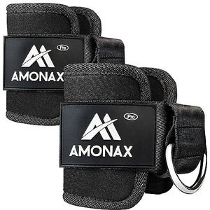 Amonax 2 stuks enkelriemen voor kabelmachines, kabelmachine-banden, enkelriem voor training en training thuis en in de sportschool, zwart