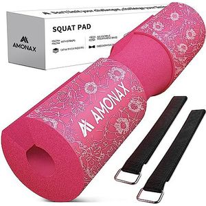 AMONAX Halterkussen, dik schuim squat pad voor nek en schouder, fitnessapparatuur fitness workout accessoire voor vrouwen heupstoten, halter kussen bar pad cover voor gewichtheffen (roze bloem)