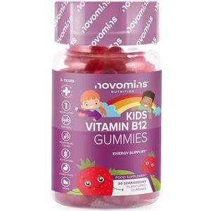 Kids Vitamine B12 Gummies - Energie &Metabolisme Ondersteuning Supplement - 30 Chewable Childrens B Complex Supplementen - Veganistisch, Non-GMO - Verrijkt met Vitamine C, B1, B2, B6, Biotine - Gemaakt door Novomins
